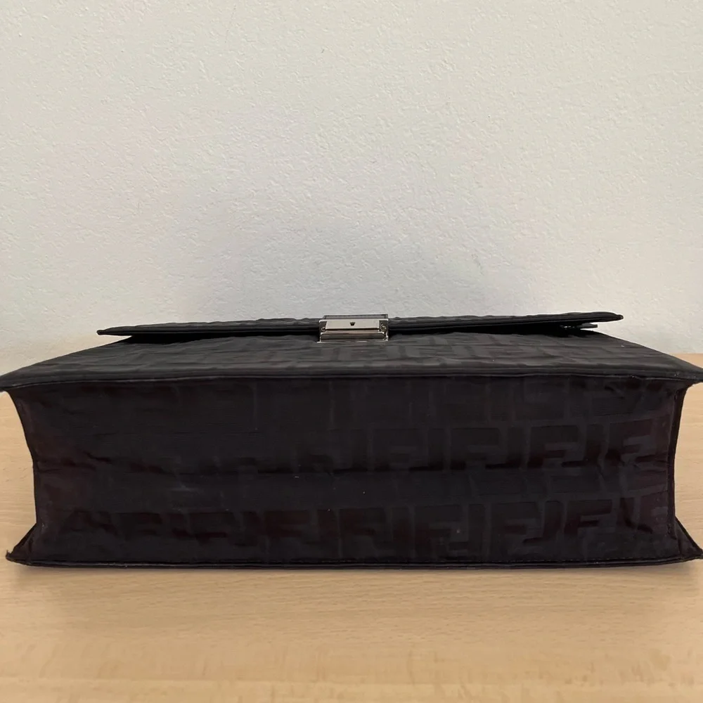 Rare FENDI Zucca Black Monogram Briefcase Unisex Canvas Leather EUC 1990s